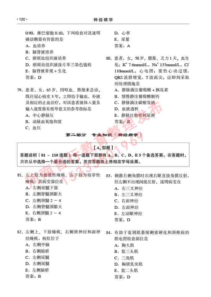 同等学力人员申请临床医学(神经病学)硕士研究生专业学位证学科综合水平考试大纲及复习真题试卷与答案-120.jpg